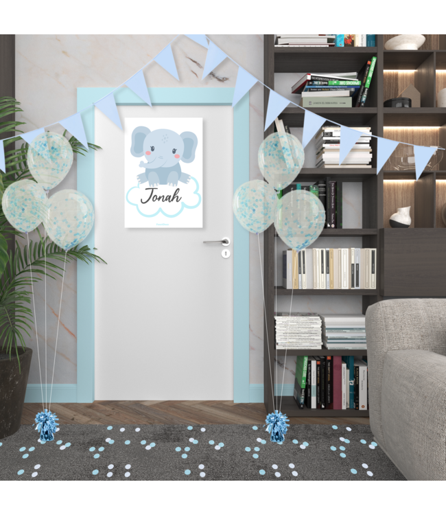 Deurbord geboorte | Olifant blauw | 42 x 30cm