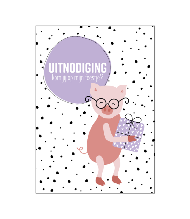 Uitnodiging biggetje | 5 kaarten