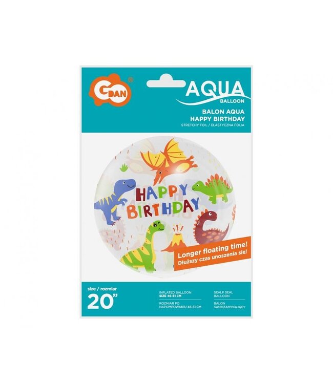 OUTLET Aquaballon Dinosaurus Happy Birthday | Transparant | ~50cm