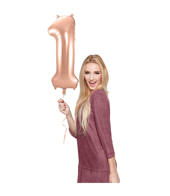 Cijferballon 1 Rose goud | 86 cm