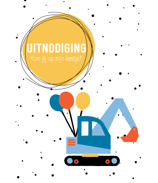 Feestdeco kaarten Uitnodiging Graafmachines | A6 | 6 stuks