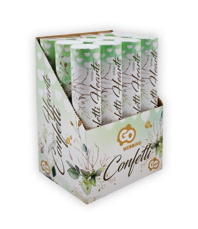 Confettikanon hartjes | Wit | 30cm