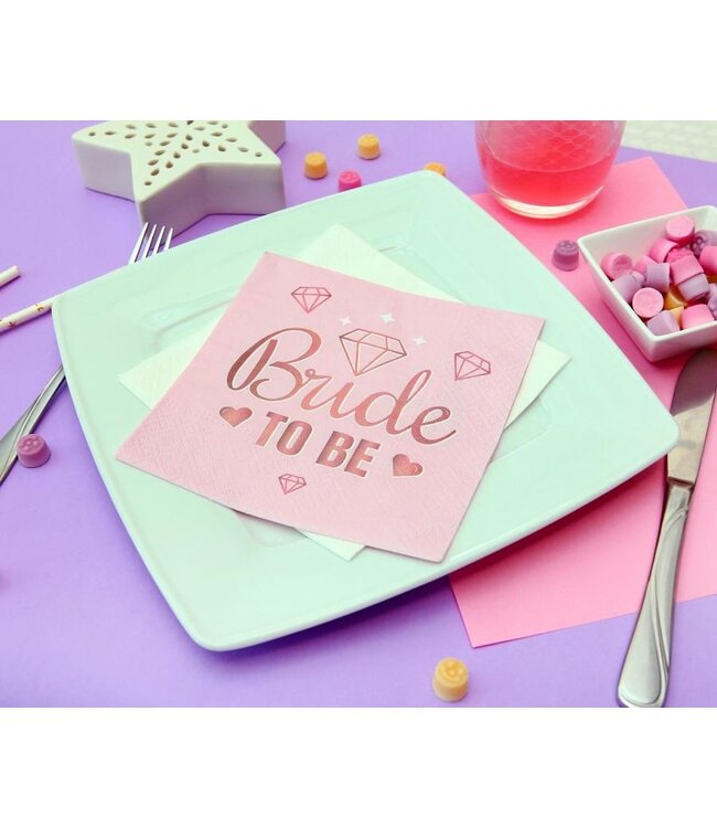 Servetten Bride To Be | Roze & Rosegoud | 33x33cm, 20 stuks