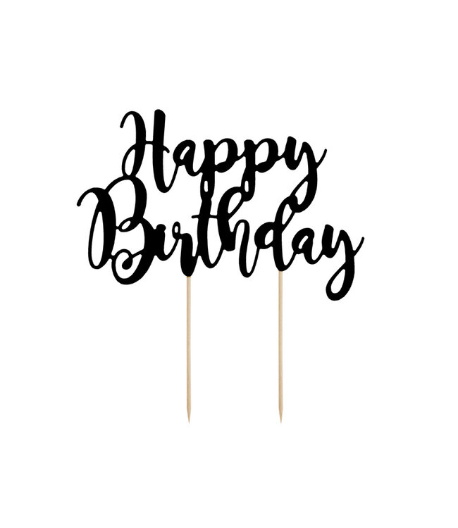 PartyDeco Cake topper | Happy birthday | Zwart