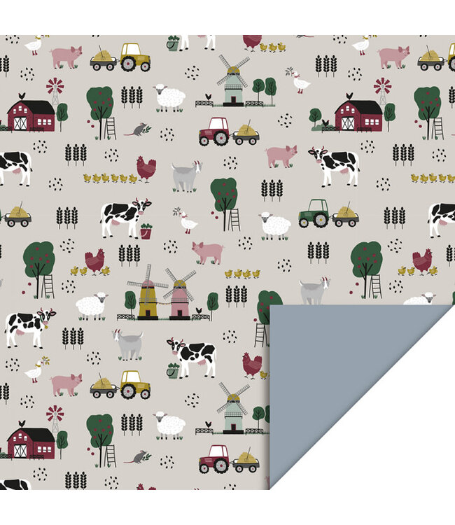 House of Products Cadeaupapier Boerderij / Mistblauw | 70 x 300 cm