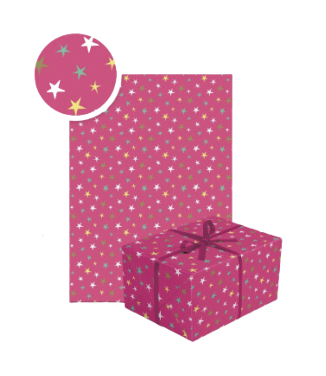 Cadeaupapier fuchsia stars | 70 x 200 cm