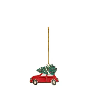 PartyDeco Hangdecoratie kerstauto | Metaal 9 x 6,5 cm