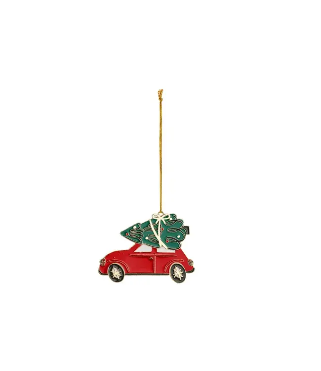 OUTLET Hangdecoratie kerstauto | Metaal 9 x 6,5 cm