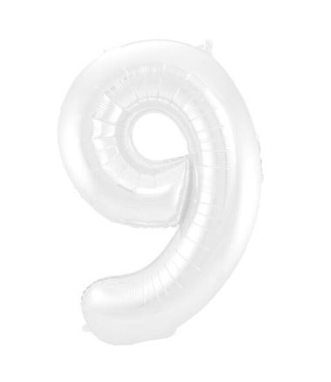 Folat Folieballon| Cijfer 9| Metallic wit | 86 cm