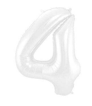 Folat Folieballon Cijfer 4 Wit Metallic Mat - 86 cm