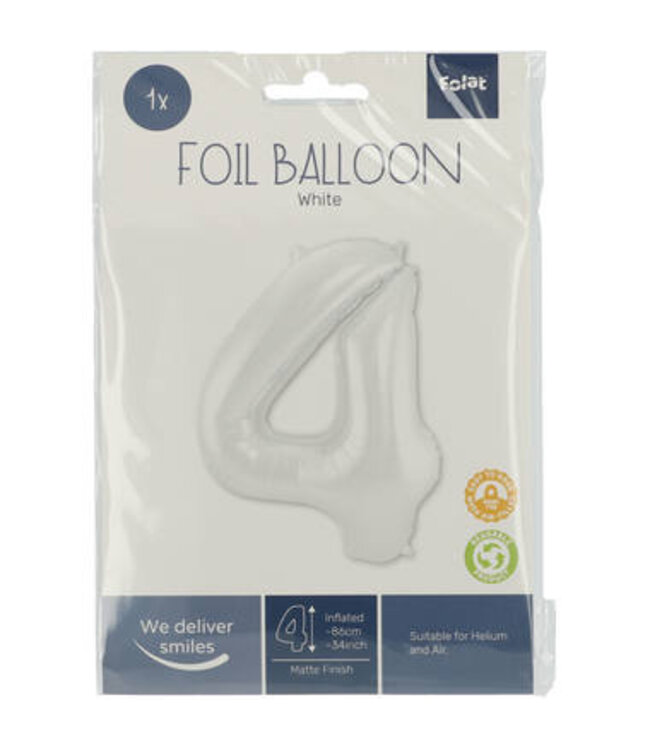 Cijferballon 4 | Wit Mat | 86 cm