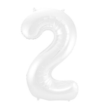 Folat Folieballon Cijfer 2 Wit Metallic Mat - 86 cm