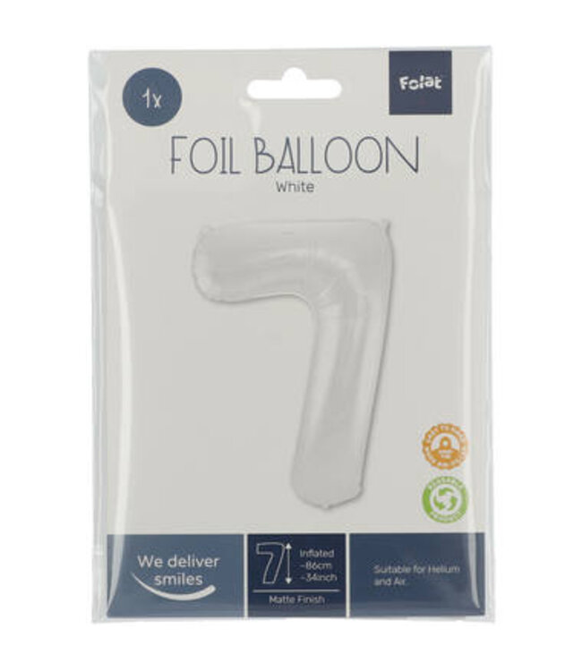 OUTLET Cijferballon  7| Wit Metallic Mat| 86 cm