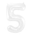 Folieballon Cijfer 5 Wit Metallic Mat - 86 cm
