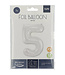 Folieballon Cijfer 5 Wit Metallic Mat - 86 cm