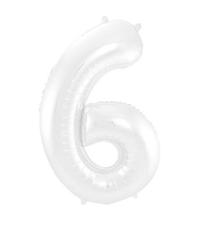 Folat Folieballon| Cijfer 6| Wit Metallic Mat| 86 cm