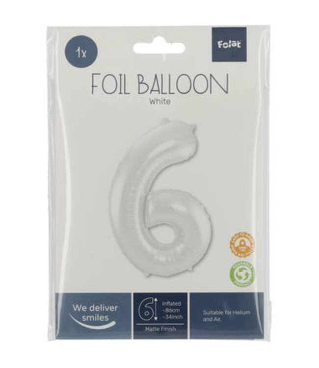 Cijferballon 6 | Wit Mat | 86 cm