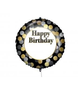 GoDan Folieballon Happy Birthday - letter stickers - zwart met stippen