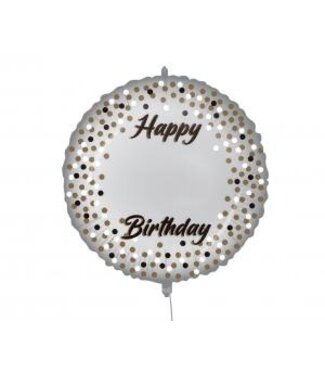 GoDan Folieballon Happy Birthday - stickers leeftijd - zilver met stippen