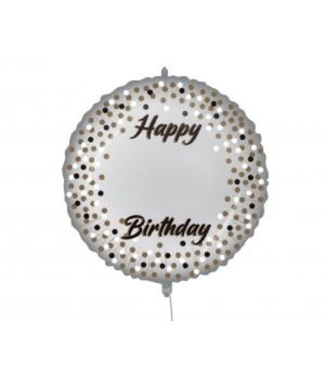 GoDan Folieballon Happy Birthday - stickers leeftijd - zilver met stippen