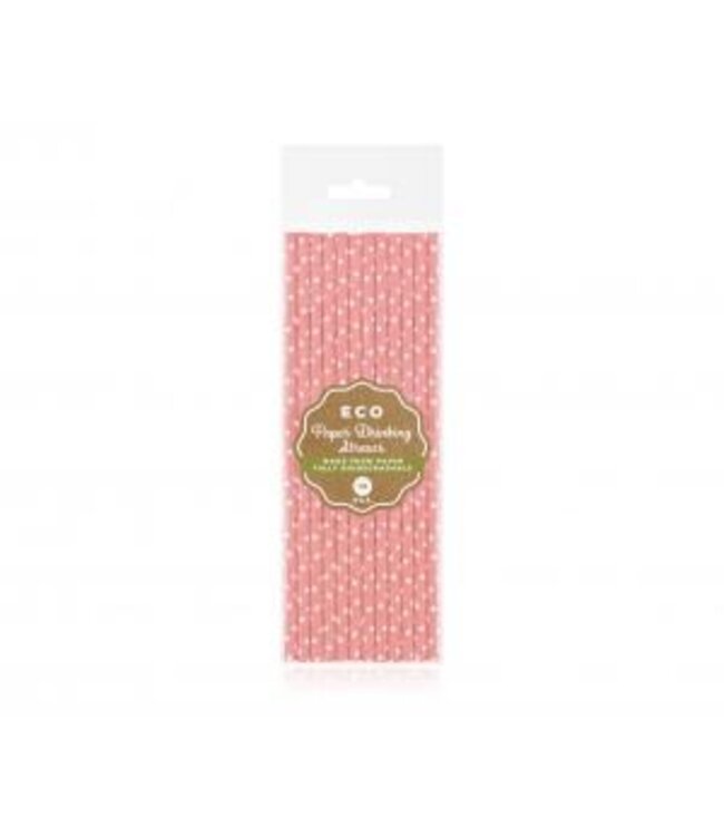 Rietjes lichtroze met witte stippen | 12 stuks