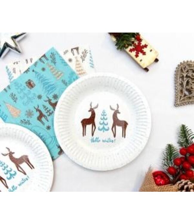 OUTLET Kerst bordjes - Hello Winter - rendieren - 6 stuks