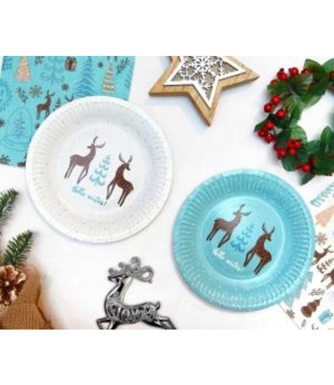 OUTLET Kerst bordjes - Hello Winter - rendieren - 6 stuks