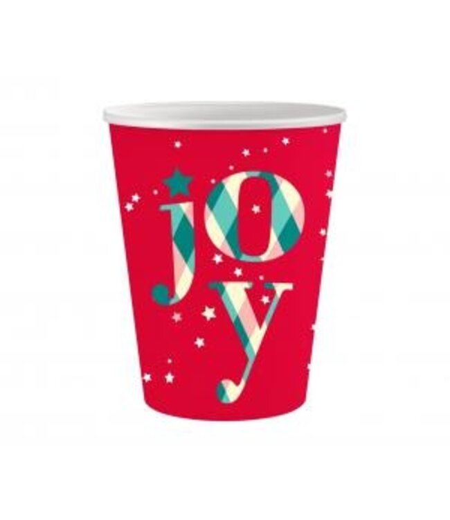 OUTLET Kerst Papieren bekers - Joy met sterretjes - Rood - 6 stuks