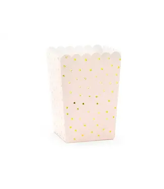 PartyDeco Popcorn bakjes | licht roze | stipjes | 6 stuks