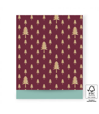 House of Products OUTLET Cadeauzakjes Kerst | 5 stuks | Kerstbomen dieprood & goudfolie | 27 x 34 cm
