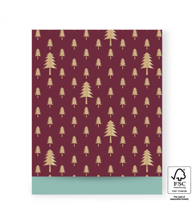 OUTLET Cadeauzakjes Kerst | 5 stuks | Kerstbomen dieprood & goudfolie | 27 x 34 cm