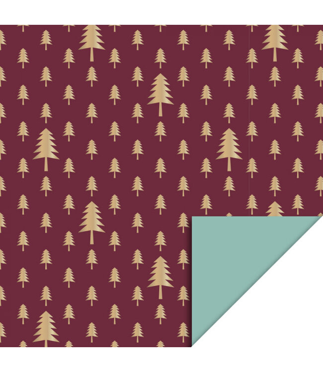 OUTLET Cadeauzakjes Kerst | 5 stuks | Kerstbomen dieprood & goudfolie | 27 x 34 cm