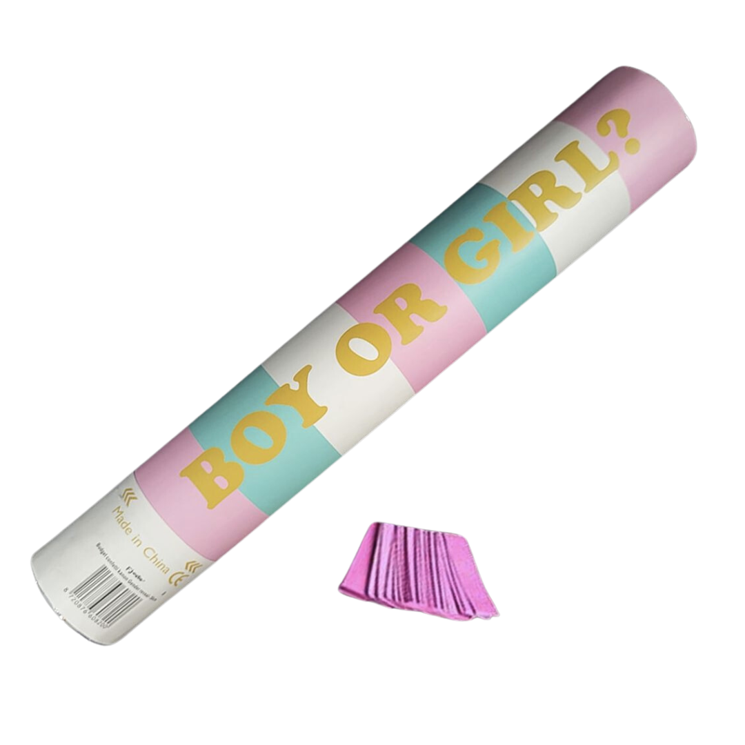 HB Confetti kanon Gender Reveal Roze 30cm Feestdeco