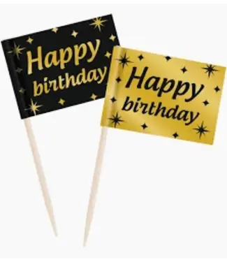 Prikkers Happy Birthday | Goud, Zwart | 50 stuks