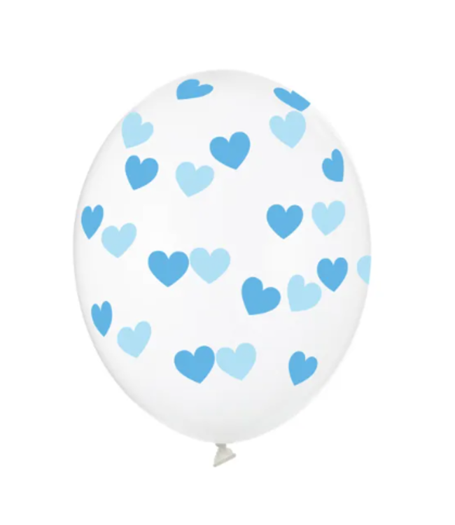 PartyDeco Ballonnen met blauwe hartjes | 6 stuks