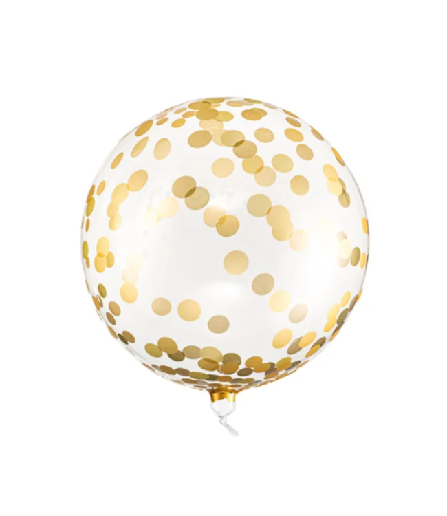 PartyDeco Transparante ballon met gouden stippen,  40 cm