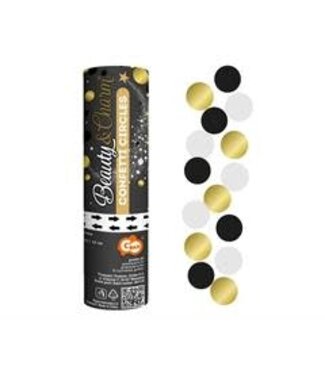 Beauty & Charm OUTLET Confettikanon mini | Zwart - Goud - Wit | 20 cm