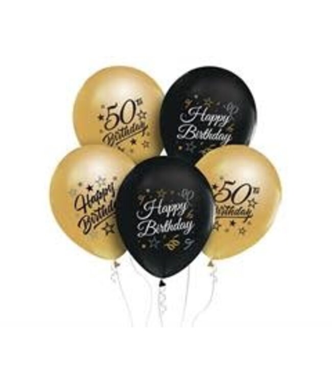 Beauty & Charm Ballonnen 50 Happy Birthday | Zwart & Goud | 5 stuks