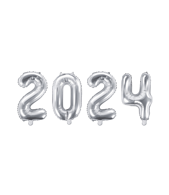 PartyDeco Folieballonnenset 2024 | 35cm | zilver