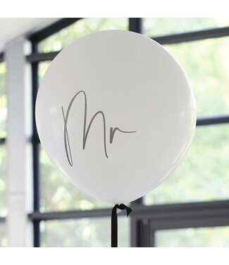 Ginger Ray Reuzeballon MR met lint | Zwart Wit | 1 meter