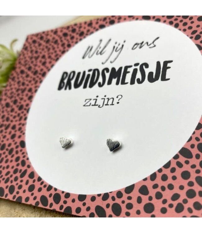 Kaart Wil jij ons bruidsmeisje zijn? | Roze| Oorknopjes zilver