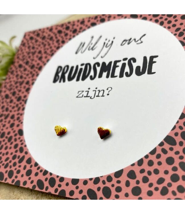 Kaart Wil jij ons bruidsmeisje zijn? | Roze| Oorknopjes goud