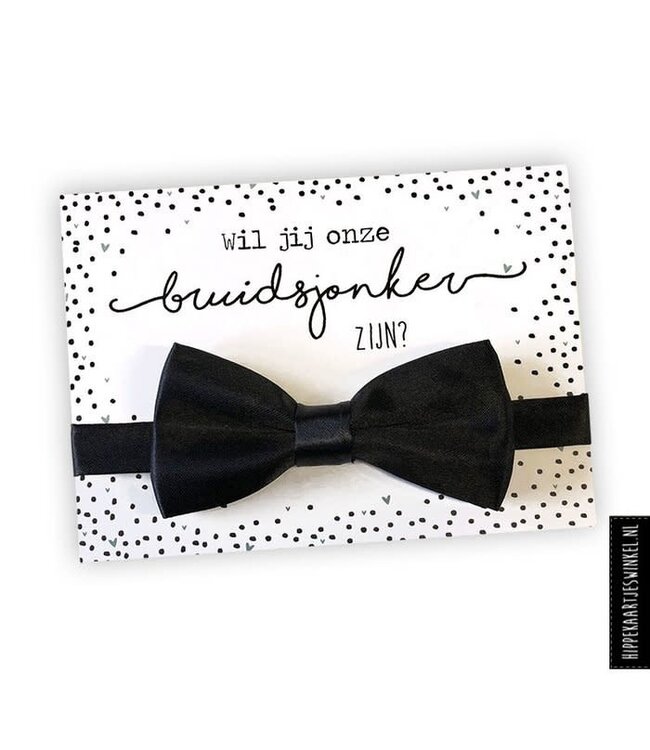 Kaart Wil jij onze bruidsjonker zijn? | Wit/Zwart | Met zwart vlinderstrikje
