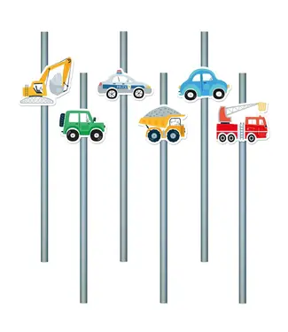 PartyPal Papieren rietjes voertuigen | 6 stuks | 19,5 cm