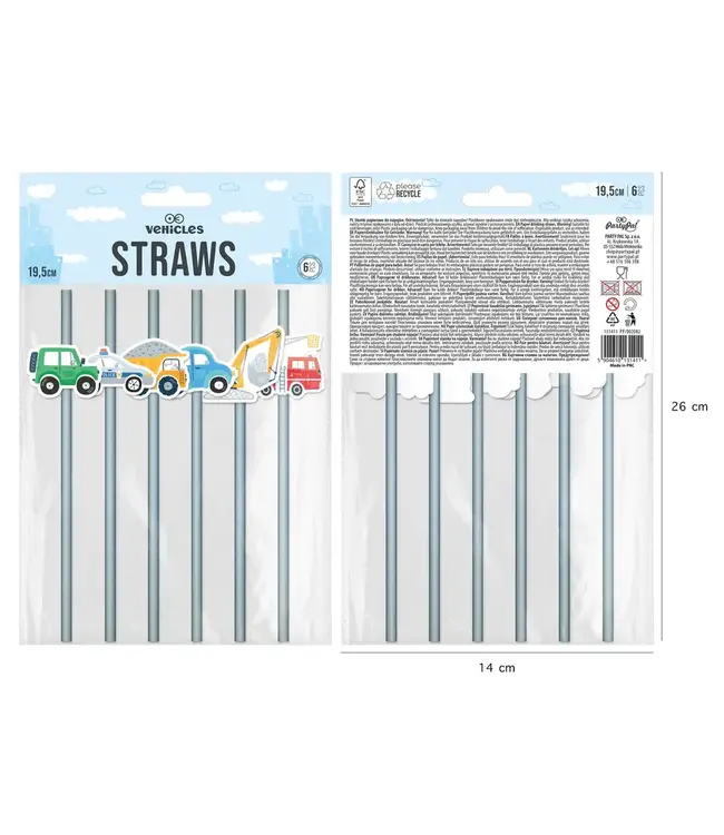 Papieren rietjes voertuigen | 6 stuks | 19,5 cm