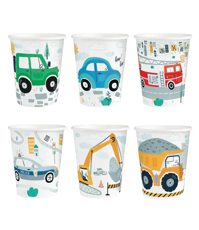 Papieren bekertjes voertuigen | 6 stuks | 220 ml