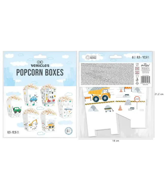 Popcorndoosjes voertuigen | 6 stuks | 8,5x12,5 cm