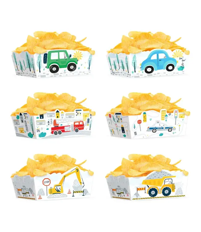 PartyPal Chipsdoosjes voertuigen | 3 stuks | 15 x 6 cm