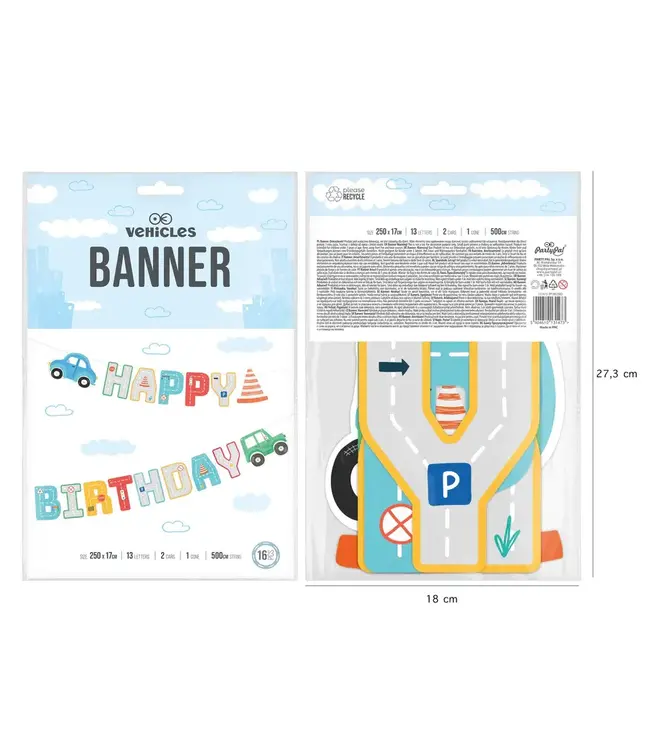 Banner Happy Birthday voertuigen | 250 x 17 cm