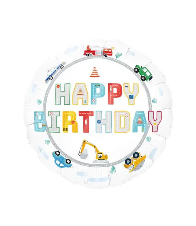 PartyPal Folieballon Happy Birthday voertuigen | 45 cm